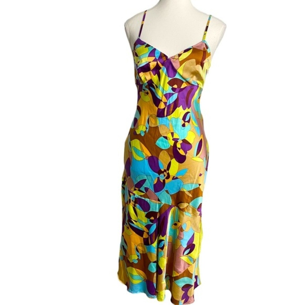 Vibrant Abstract Print Slip Dress - Yellow, Turquoise & Purple